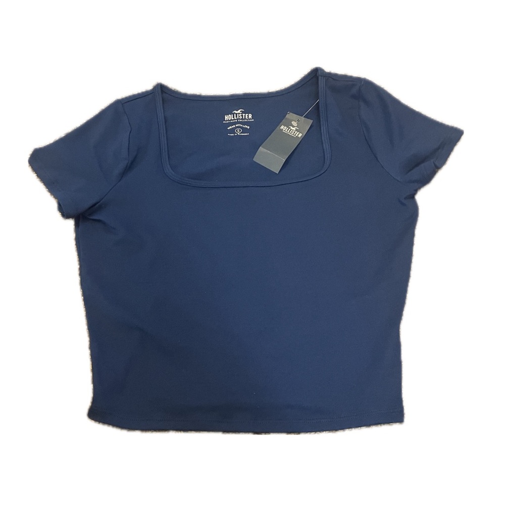 HOLISTER BOX NECK CROPPED T-SHIRT NAVY BLUE